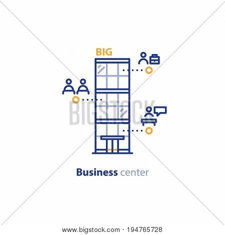 Business office center, financial institution, vector line icons