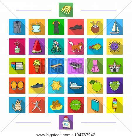 nfectionery, architecture, textiles and other  icon in flat style. business, sports, education, icons in set collection