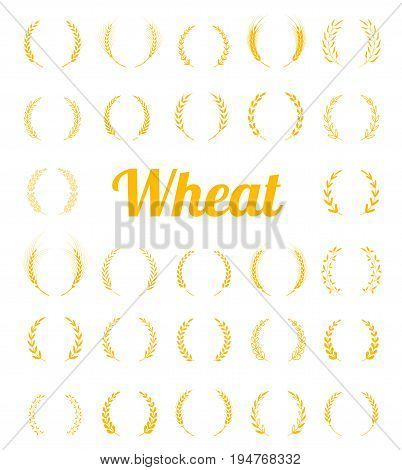 Gold laurel wreath - a symbol of the winner. Concept for organic products label, harvest and farming, grain, bakery, healthy food. Set of silhouette circular laurel foliate and wheat wreaths.