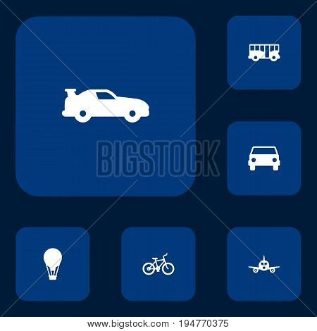 Set Of 6 Shipping Icons Set.Collection Of Airship, Bicycle, Autobus And Other Elements.