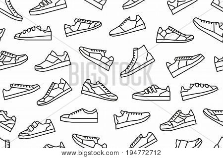 Sneakers seamless pattern on white background. Outline design