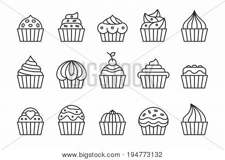 vector collection of isolated cupcakes icons. Outline design