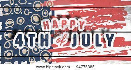 Digitally generated image of happy 4th of july text against wood