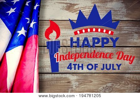 Digitally generated image of Happy independence day text  against wood