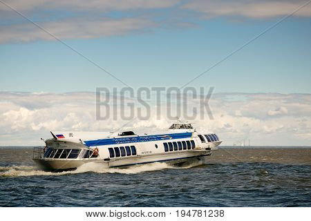 St. Petersburg, Russia - June 28, 2017: High-speed Hydrofoil Ship In St. Petersburg.