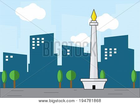 monument national of jakarta with sky blue