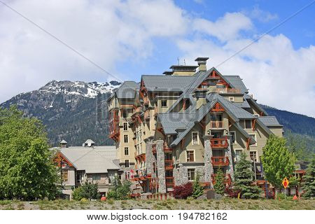 Buildings on a street in Whistler, Canada
