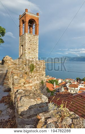 NAFPAKTOS, GREECE - MAY 28, 2015: Amazing Panoramic view of Nafpaktos town, Western Greece