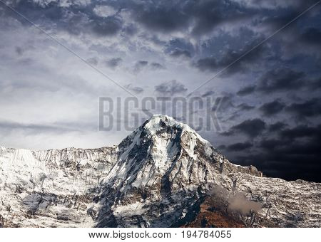 Mountain Peak In Annapurna South Massif In Nepal Himalaya