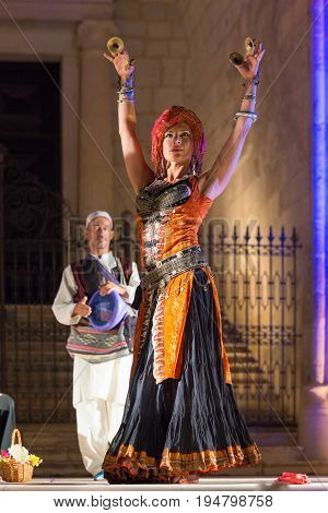 Elvas Portugal - july 1 2017. belly dancer participing in festival medieval in Elvas