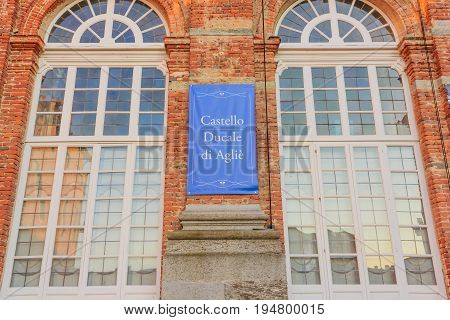AGLIE,TURIN/ITALY-CIRCA AUGUST 2016:Detail of the facade of Castle of Aglie on August 2016,in Aglie.The castle at the extent and belongs to the heritage site list Unesco
