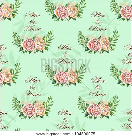 Vintage wedding pattern with rustic elements. Hand drawn boho chic style design elements, watercolor, roses, flowers isolated on white background