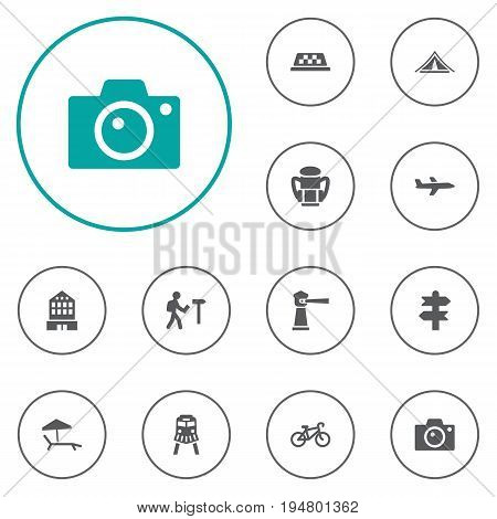 Set Of 12 Relax Icons Set.Collection Of Booth, Seamark, Traveler And Other Elements.