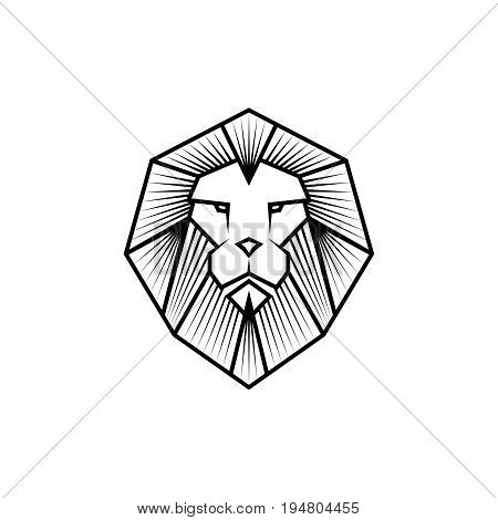Lion head logo or icon in black color. Stock vector illustration.