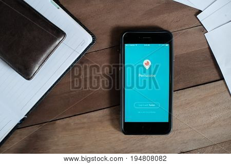 CHIANGMAI,THAILAND - JULY 11 2016 : Periscope app log in screen on iPhone 6 Periscope is made by Twitter - lets you broadcast live video to the world.