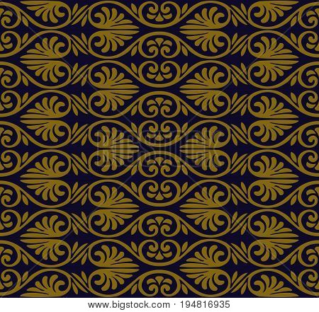 Antique Seamless Gold Background Curve Spiral Fan Shape Flower