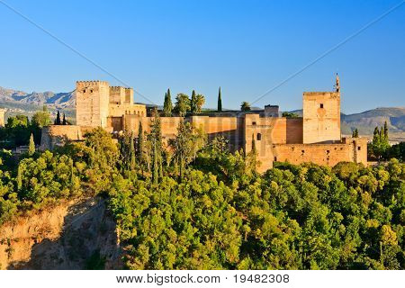 Alhambra ved solnedgang, Granada, Spanien