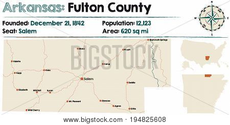 Large and detailed map of Fulton County in Arkansas