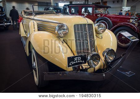 STUTTGART GERMANY - MARCH 17 2016: Vintage car Auburn 852 Phaeton Sedan 1936. Europe's greatest classic car exhibition 