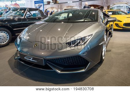 STUTTGART GERMANY - MARCH 17 2016: Sports car Lamborghini Aventador LP 750-4 Superveloce. Europe's greatest classic car exhibition 