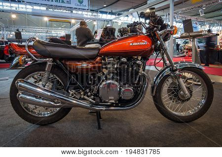 STUTTGART GERMANY - MARCH 17 2016: Motorcycle Kawasaki 900 Z1 1973. Europe's greatest classic car exhibition 