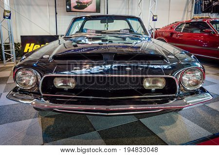 STUTTGART GERMANY - MARCH 17 2016: Pony car Shelby Cobra GT 350 Convertible Tribute 1968. Europe's greatest classic car exhibition 