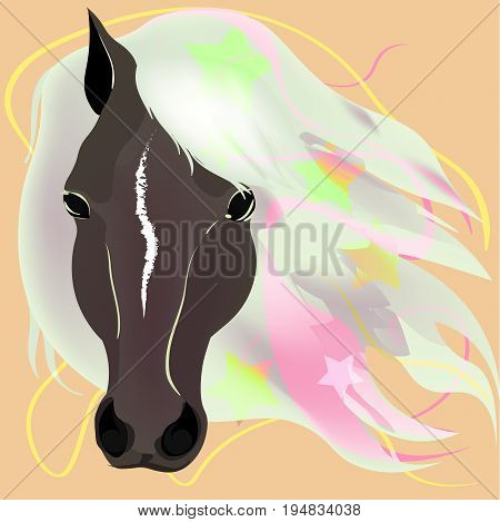Vector image muzzle brown horse with mane