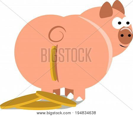 Piggy bank with coin vector illustration, Backside