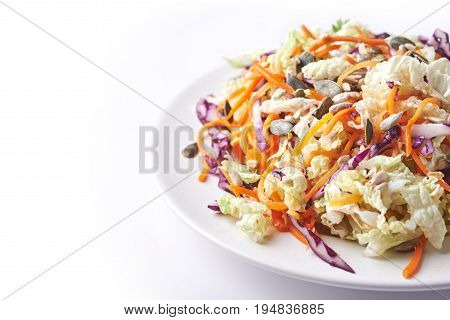plate with coleslaw isolated on white background