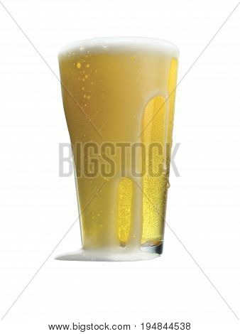 A Glass of Beer with Foam Spilling