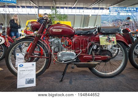 STUTTGART GERMANY - MARCH 18 2016: Sport motorcycle Laverda 75 Tarantina 1952. Europe's greatest classic car exhibition 