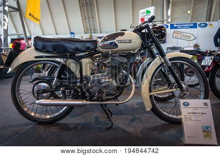 STUTTGART GERMANY - MARCH 18 2016: Motorbike Laverda 75 Sport 1954. Europe's greatest classic car exhibition 