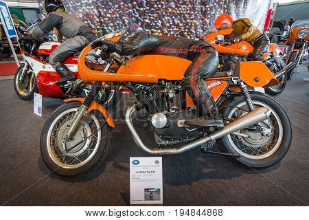 STUTTGART GERMANY - MARCH 18 2016: Sport motorcycle Laverda 750 GTC 1971. Europe's greatest classic car exhibition 