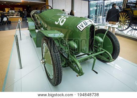 STUTTGART GERMANY - MARCH 18 2016: Race car Blitzen Benz 60 PS 1910. Europe's greatest classic car exhibition 