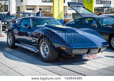 STUTTGART GERMANY - MARCH 18 2016: Sports car Chevrolet Corvette (C3) Estate Eckler 1973. Europe's greatest classic car exhibition 