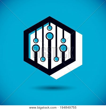 Technology communication cybernetic element. Vector abstract circuit board. Electronic microprocessor logo.
