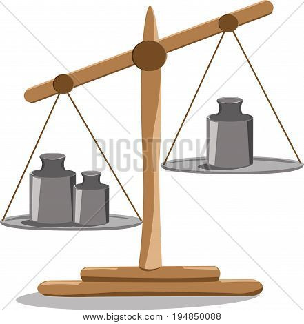 Scales with weights on a white background. Vector illustration