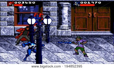 KURSK. RUSSIA - JUNE 26, 2017: the gameplay is one of the popular games on the console that was popular in the 90s.