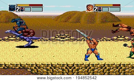 KURSK. RUSSIA - JUNE 26, 2017: the gameplay is one of the popular games on the console that was popular in the 90s.