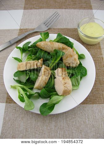 Corn salad with chicken and mustard dressing