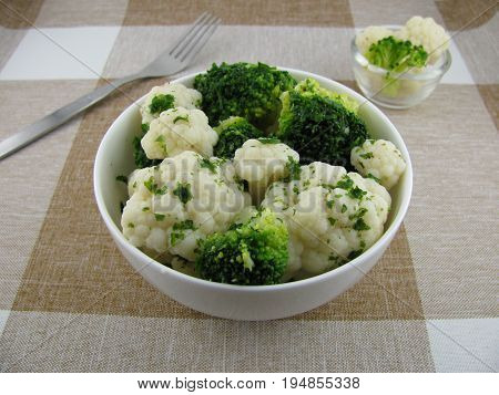 Mixed broccoli and cauliflower salad with vinaigrette