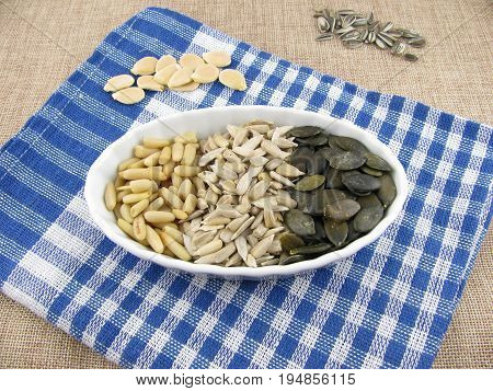 Three kinds of seeds mix from pumpkin, sunflower and pine