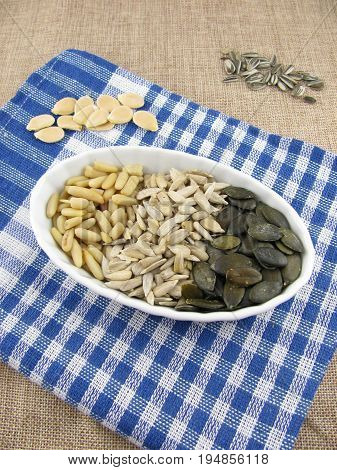 Three kinds of seeds mix from pumpkin, sunflower and pine