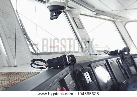 Captain's bridge of modern ship