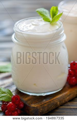 Homemade Yoghurt In A Glass Jar.