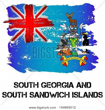 Flag of Georgia and Sandwich Islands from brush strokes in grunge style isolated on white background. Country in South America. Overseas department of Great Britain. Vector illustration