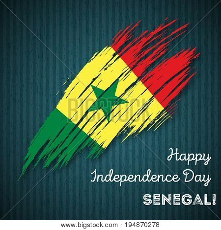 Senegal Independence Day Patriotic Design. Expressive Brush Stroke In National Flag Colors On Dark S