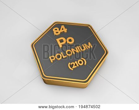 Polonium - po - chemical element periodic table hexagonal shape 3d render