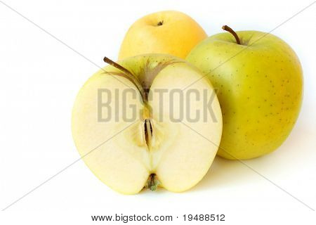 Tasty juicy apples on a white background.