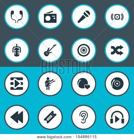 Vector Illustration Set Of Simple  Icons. Elements Headphones, Shellac, Backwards And Other Synonyms Track, Gramophone And Headset.